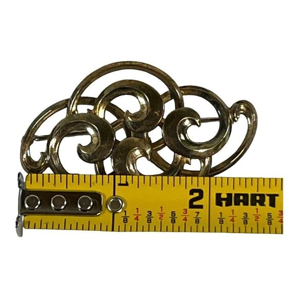 Symmetalic Art Deco Swirl Statement Sterling Silver 1/20 14K Pin Brooch 2.5” - Picture 6 of 7